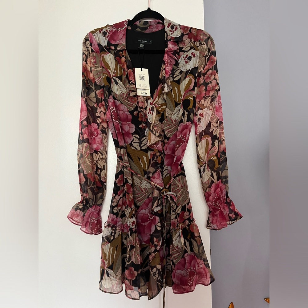 TED BAKER LONDON | Cecihly Ruffled Mini Dress With Metal Ball Trim Sz US 8 - Picture 5 of 7